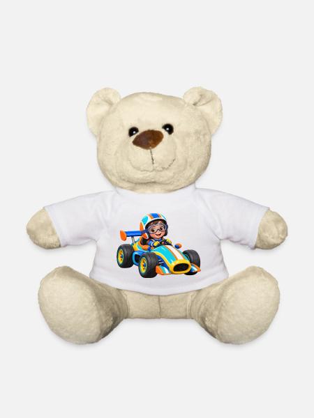Kleiner Rennfahrer im Go-Kart - Teddy - Weiß