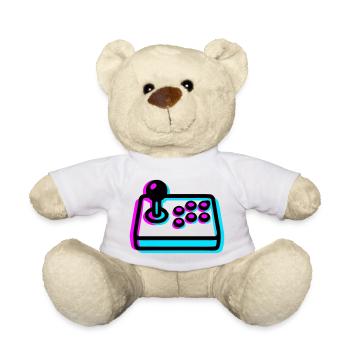 Cyan Arcade Stick Glitch Grafik - Teddy - Weiß - Vorne