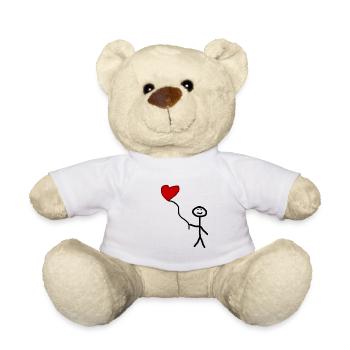 Strichfigur mit Herz Luftballon - Teddy - Weiß - Vorne