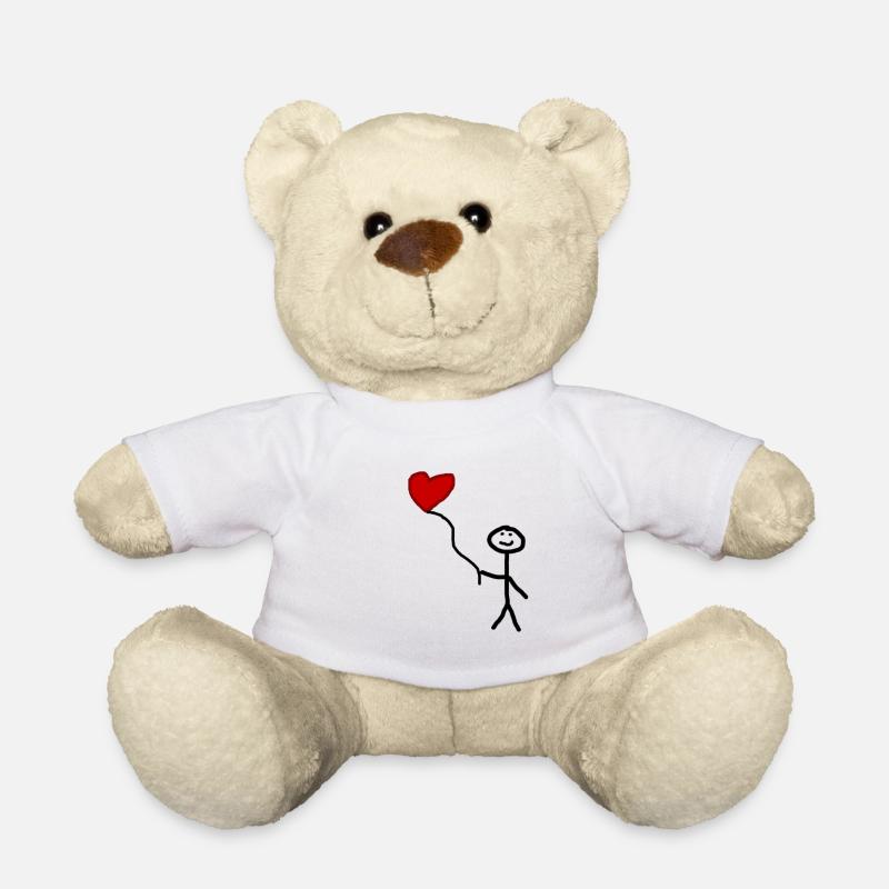 Strichfigur mit Herz Luftballon - Teddy - Weiß
