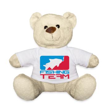 fishing team sport logo red blue caught fish - Teddy Bear - white - Front