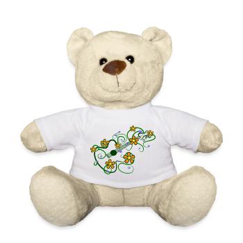 Motif floral avec guitare et vrilles entrelacées - Nounours - blanc - Devant