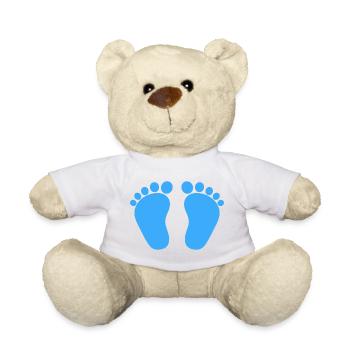 Baby feet birth pregnancy boy son blue - Teddy Bear - white - Front