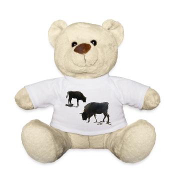 Bison with young animal - Teddy Bear - white - Front