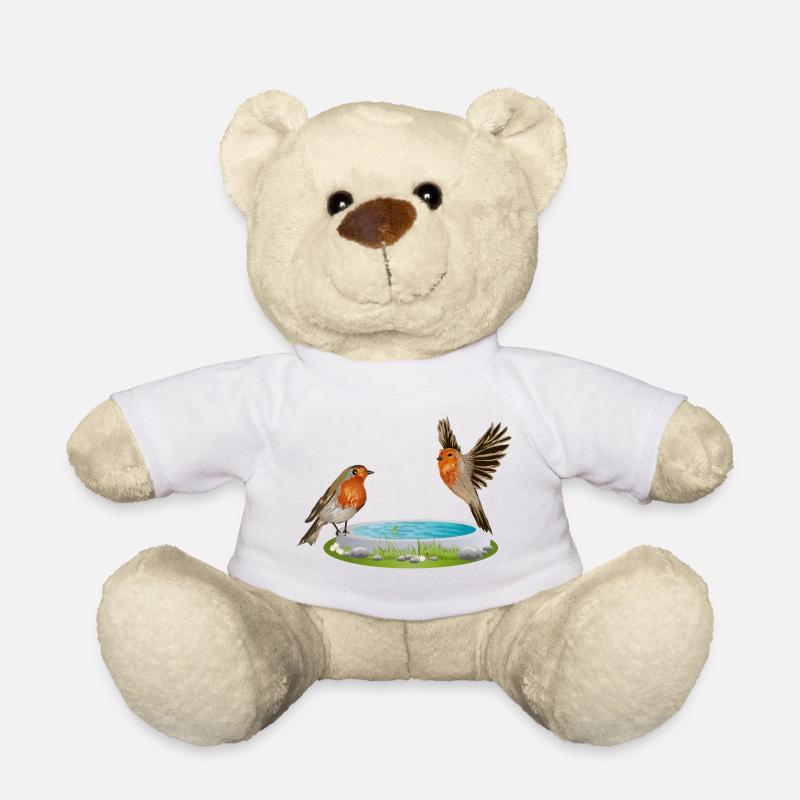 Bird potions with two fun robins - Teddy Bear - white