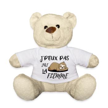 J'peux pas j'ai la flemme, vraiment trop la flemme - Nounours - blanc - Devant