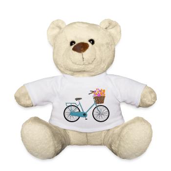 Fahrrad mit bunten Blumen im Korb - Teddy - Weiß - Vorne