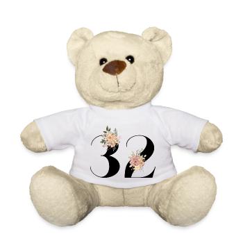 32e anniversaire fleuris (Cadeau de 32 ans) - Nounours - blanc - Devant