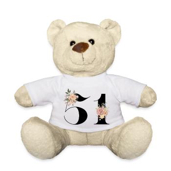 Blumen zum 51-jährigen Jubiläum (Geschenk von 51 Jahren) - Teddy - Weiß - Vorne