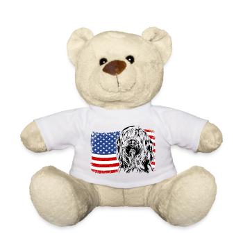 Briard America Flag Dogs Wilsigns - Teddy Bear - white - Front