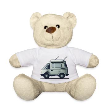 Simple Retro Camper Van - Teddy Bear - white - Front