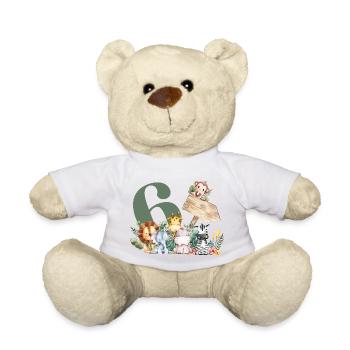 6e anniversaire personnalisé safari - Nounours - blanc - Devant