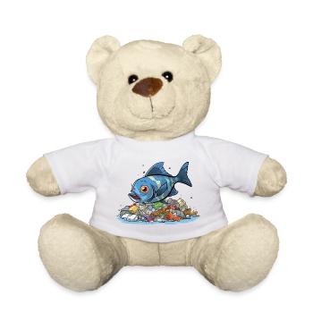 Fish in Plastic Sea Pollution Shirt - Teddy Bear - white - Front