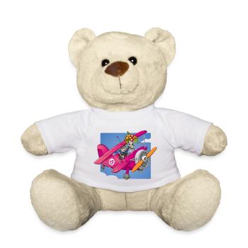 My valentine, pilot with flowers in airplane - Teddy Bear - white - Front