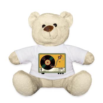Retro Turntable Vintage Vinyl Record Player - Teddy Bear - white - Front
