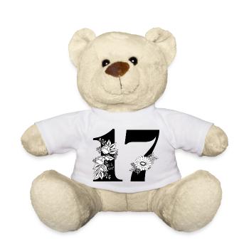 Numéro 17 floral noir -17e anniversaire floral - Nounours - blanc - Devant