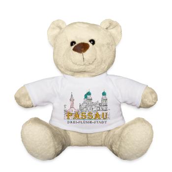 Passau Danube View, Bavaria, Germany, Drawing - Teddy Bear - white - Front