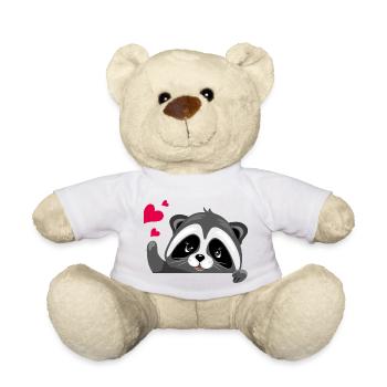 Peeking cute raccoon with hearts - Teddy Bear - white - Front