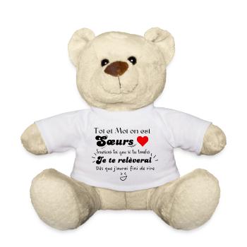 Du und ich sind Schwestern - humorvolles Zitat - Teddy - Weiß - Vorne