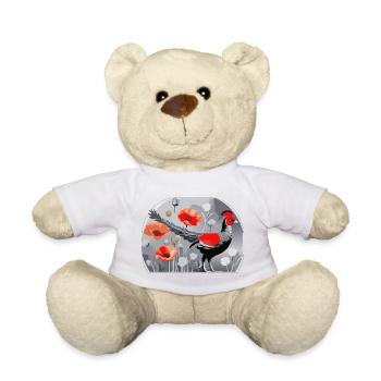 Illustration de faisan et coquelicots - Nounours - blanc - Devant