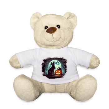 Halloween Cat Black Pumpkin Moon Gothic Witch - Teddy Bear - white - Front