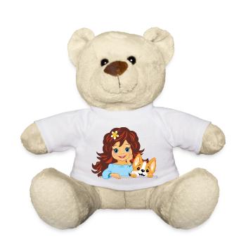 Cute beautiful little girl with corgi dog - Teddy Bear - white - Front