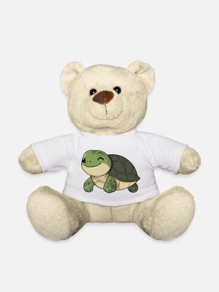 Cute Happy Turtle - Adorable and Cheerful Cartoon - Teddy Bear - white