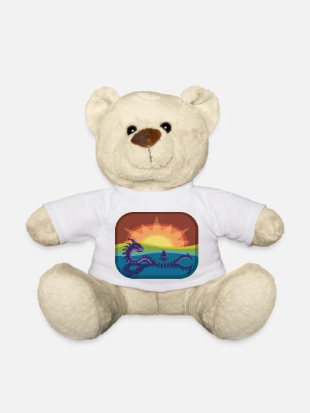 Loch Monster in Rainbow Landscape - Teddy Bear - white