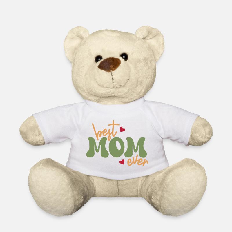 Best Mom Ever Heart Typography - Teddy Bear - white
