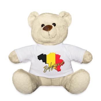 Karte von Belgien, Flagge Belgiens - Teddy - Weiß - Vorne