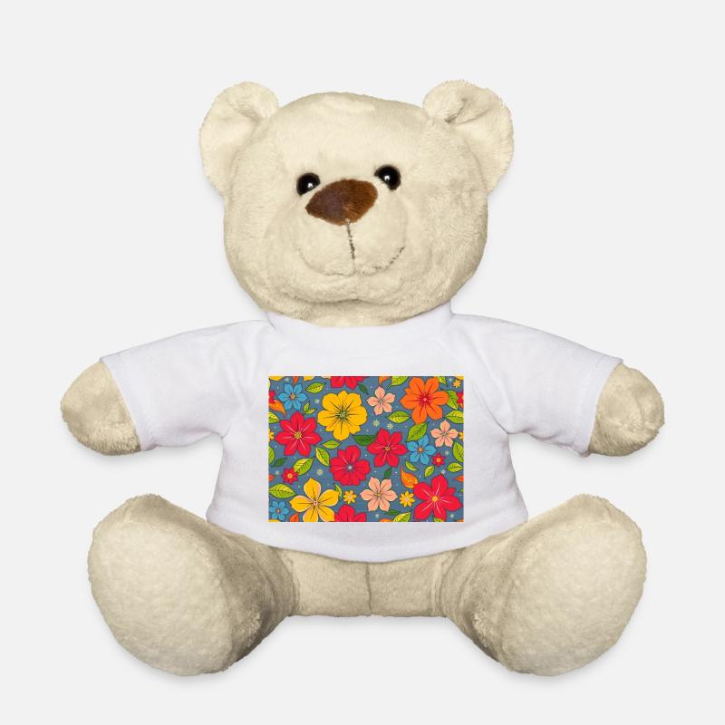 Floral pattern in boho design - Teddy Bear - white