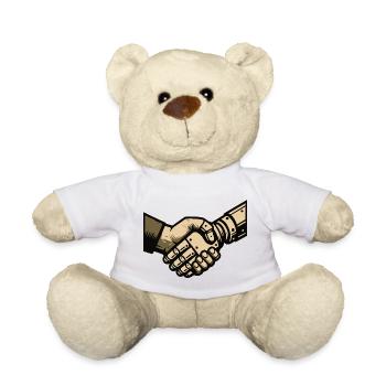 Poignée de main entre l’homme et la machine - Nounours - blanc - Devant