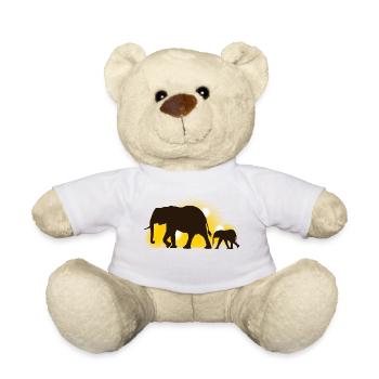 Elefantenfamilie am Sonnenuntergang - Teddy - Weiß - Vorne