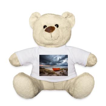 Orangefarbenes Boot auf der stürmischen Küste - Teddy - Weiß - Vorne