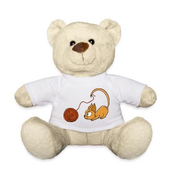 Playful Orange Cat Chasing Yarn - Teddy Bear - white - Front