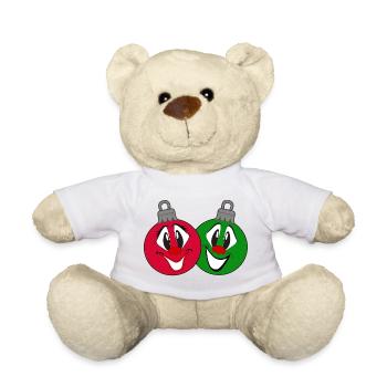 Zwei lustige Weihnachtbaumkugeln mit roter Nase - Teddy - Weiß - Vorne