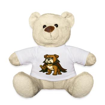 Vampire Hunter Bulldog Mascot in Dark Cape - Teddy Bear - white - Front