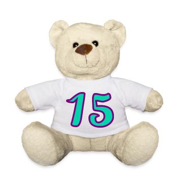 15. 15 ANS. 15e ANNIVERSAIRE. ANNIVERSAIRE 15 ANS. - Nounours - blanc - Devant