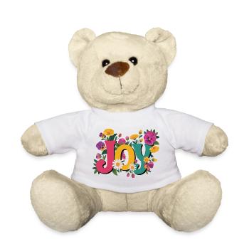 T-shirt Joy avec des fleurs Bonne humeur pour la vie quotidienne - Nounours - blanc - Devant