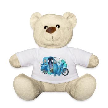 East German moped Duo Watercolor – cult vehicle Blue - Teddy Bear - white - Front