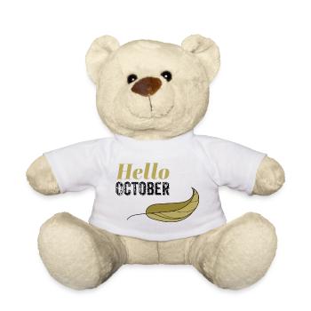 October Golden Hello Leaf Design - Teddy Bear - white - Front