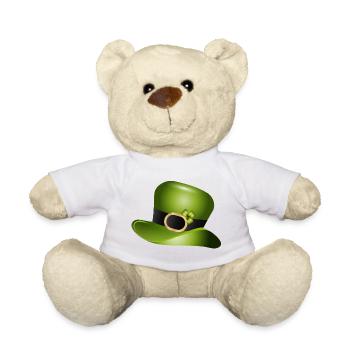 Green Top Hat with Shamrock – St Patrick - Teddy Bear - white - Front