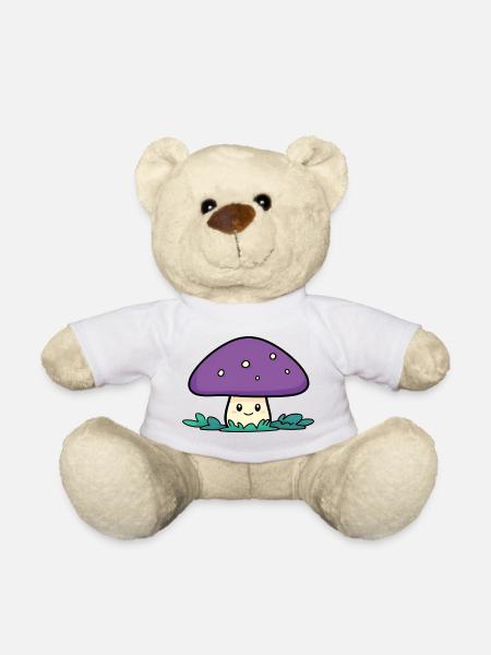 Purple Mushroom Cuddly Hero - Teddy Bear - white
