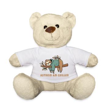 Astrein am Chillen – Sloth in Hoodie Design - Teddy Bear - white - Front