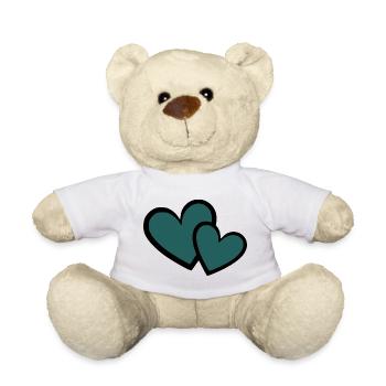 blue heart dark blue 2 hearts heart pattern - Teddy Bear - white - Front