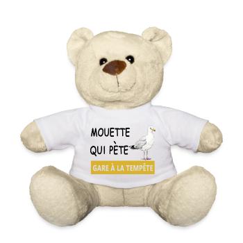 Beware of the storm – seagull on the yellow quay - Teddy Bear - white - Front