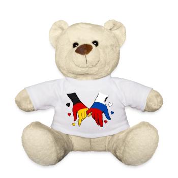 Deutschland Russland Flagge Händehalten  - Teddy - Weiß - Vorne