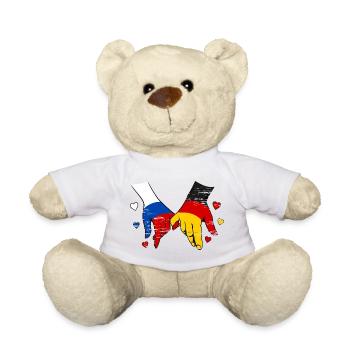 Russland Deutschland Flagge Händehalten  - Teddy - Weiß - Vorne