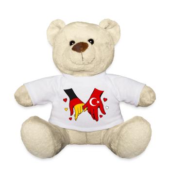 Allemagne : drapeaux turcs se tenant la main - Nounours - blanc - Devant