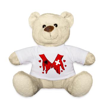 Albania Switzerland Flag Holding Hands - Teddy Bear - white - Front